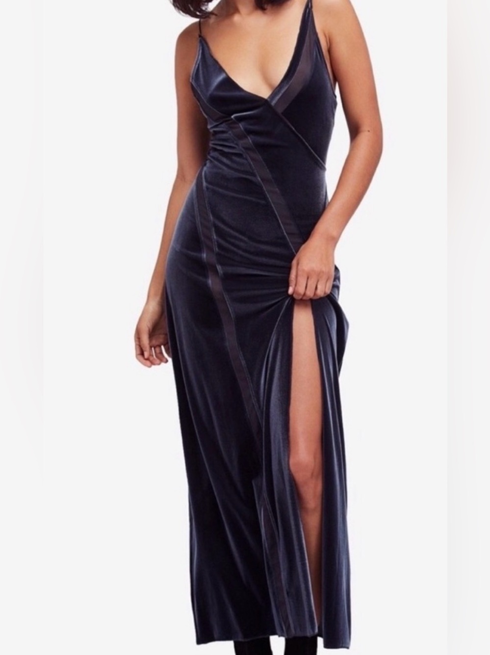 Free People Charcoal Vrlvet Maxi Dress Size Small NWT